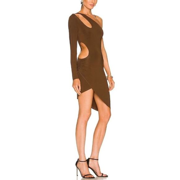 NWT Ronny Kobo Lana Dress Brown One Shoulder Asymmetrical Mini Party Size XS - Picture 1 of 13